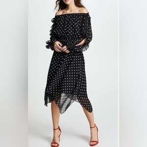 Club Monaco Griga Polka Dot Long Sleeve Dress White and Black Small